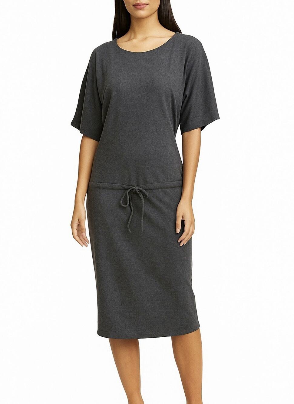 Jil Sander Gray 100% Wool Drop Waist Midi Dress Minimalist Normcore Size 40